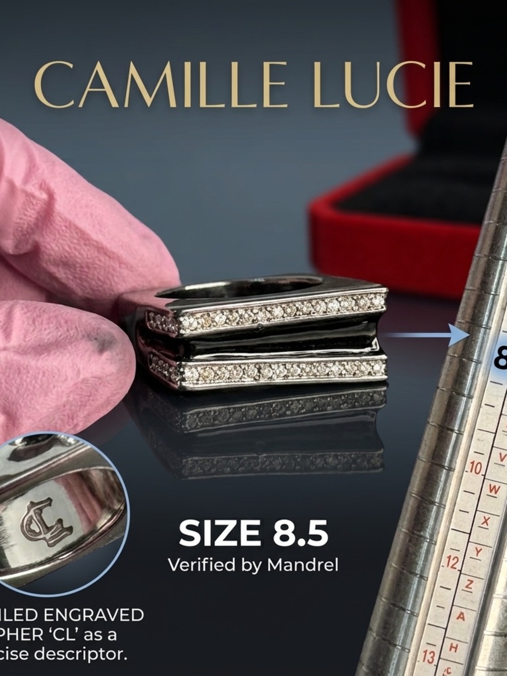 Authentic vintage Camille Lucie designer statement ring, US Size 8.5